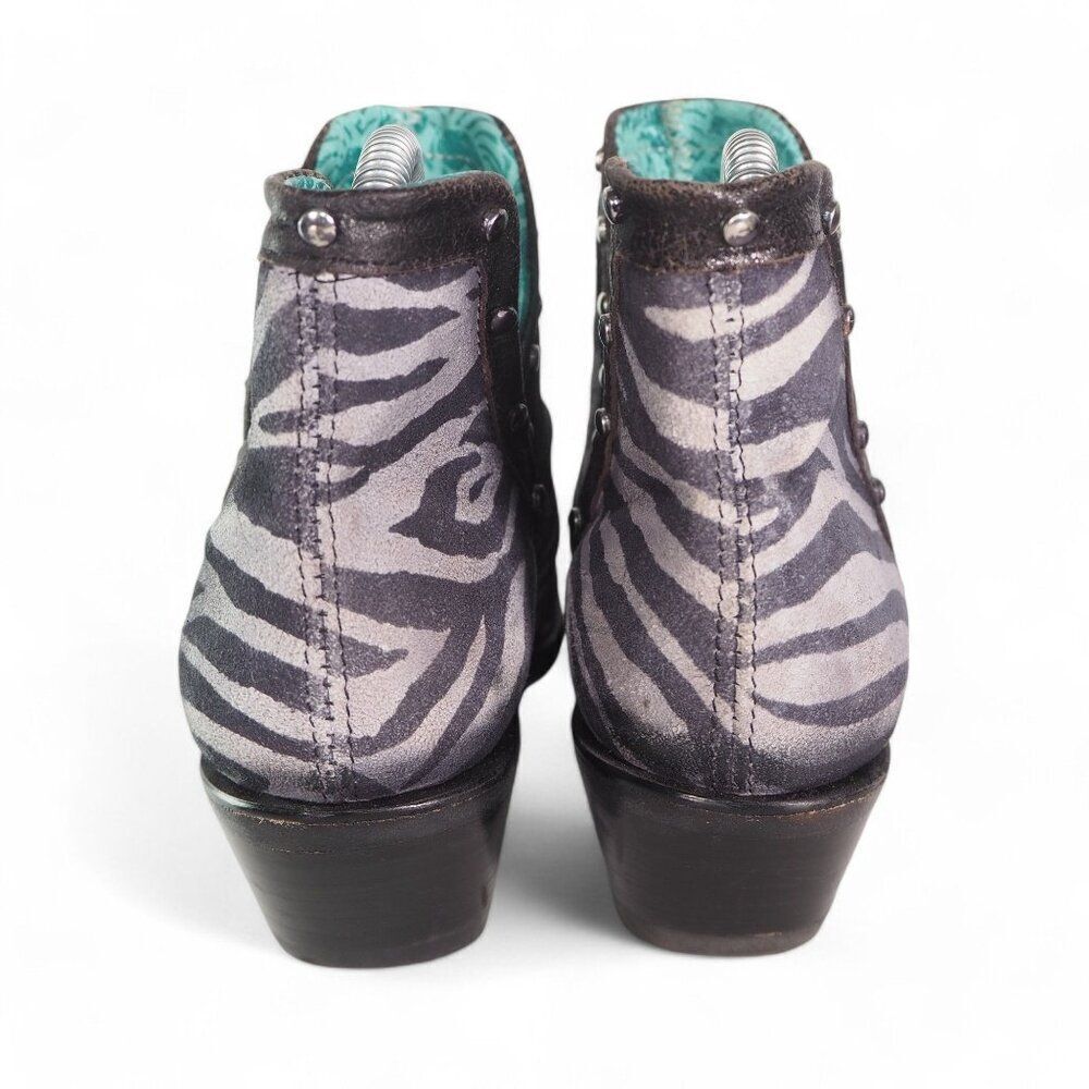 Corral Zebra Print Studded Pointed Toe Booties Gr… - image 5